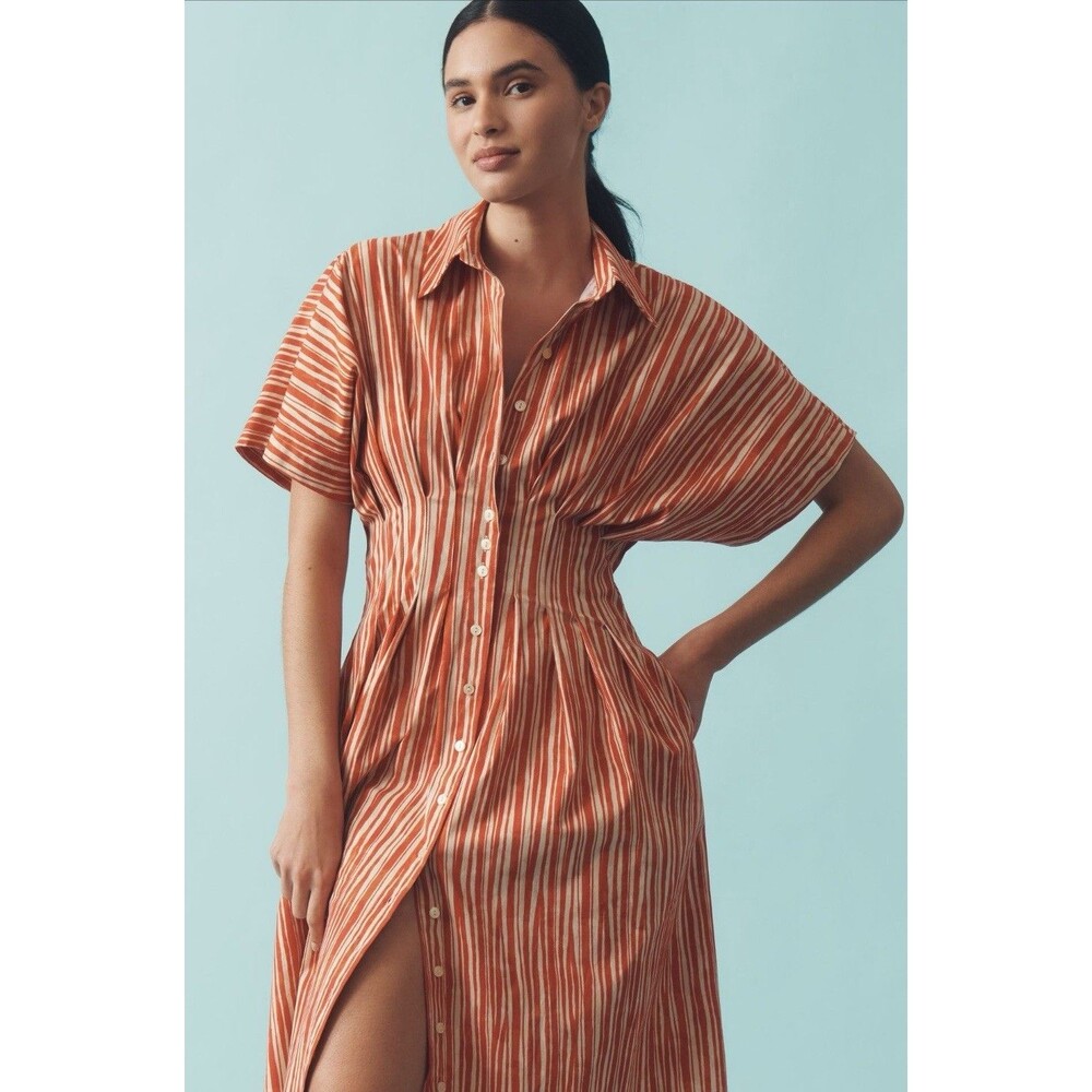Exquise Anthropologie Midi Shirt Dress Tobie Red Preppy Boho Vacay Retro XSP NWT